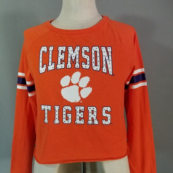 Clemson Tigers shirt women's medium orange cut off long sleeve bling - Picture 2 of 10